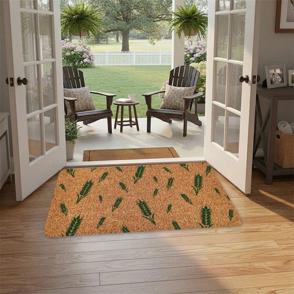 1pc Non-Slip Indoor Outdoor Door Mat, Machine Washable Entryway Carpet Foot Rug, Rustic Wheat Straw Print, Fleece Thick Pile Material, 0.4 Inch Thickness, Elegant Wheat Straw with Natural Cork Background, Suitable for Entrance, Bathroom, Kitchen