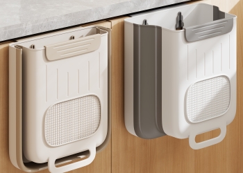 Foldable Hanging Kitchen Trash Can for Kitchen Counter, Wall-Mounted Plastic Collapsible Hanging Trash Can for Space-Saving, 1.74u002F2.93 Gallon Wastebasket for Kitchen, Bathroom, Bedroom, Cabinet, RV, Camping, Car