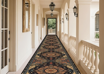 Golden Diamond Velvet 1pc Outdoor Mat, Plastic Straw Mat for Patio, Persian Retro Elegant Pattern Balcony Hallway Runner, High-End Artistic Ethnic Decorative Dining Room Corridor Mat, Large-Sized Anti-Slip Indooru002FOutdoor Area Mat