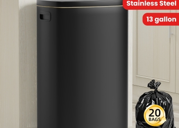 13 Gallon Trash Can, Stainless Steel Kitchen Trash Can with Soft-Close Lid, Fingerprint-Resistant Kitchen Garbage Can with Foot Pedal And Inner Bucket, Odor Proof Trash Can Garbage Can