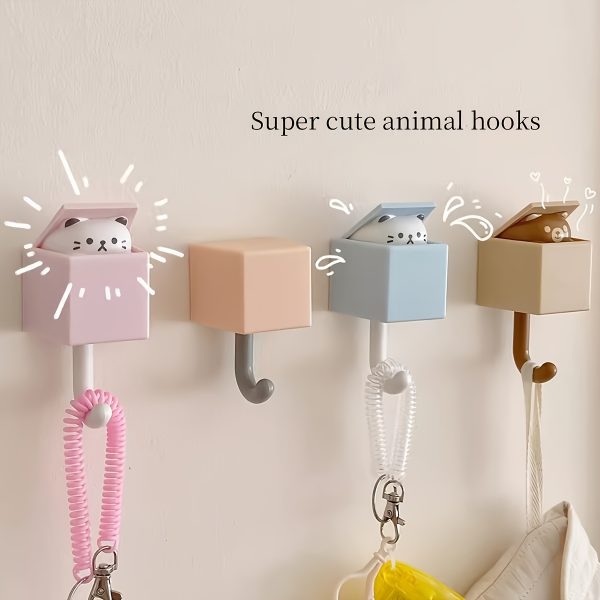 1pc New Cartoon Cute Cat Hook Strong Traceless Creative Hook High Aesthetic Bedroom Living Room Retractable Hook, Valentine'S Day And Christmas Gift, Creative Sticky Cat Hook Suitable for Coats, Towels, Scarves, Robes, Bags, Keys, Room Decoration
