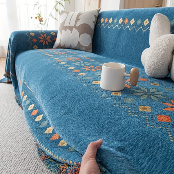 1pc Bohemian Geometric Combination Pattern Americanu002FEuropean Style Home Sofa Towel, Anti-Cat Scratch Fabric Sofa Protector