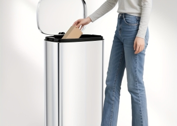 Stainless Steel Kitchen Garbage Can, Step Waste Bin with Hinged Lid And Removable Inner Bucket, Soft-Close, Dustbin for Bathroom, Bedroom, Living Room Home